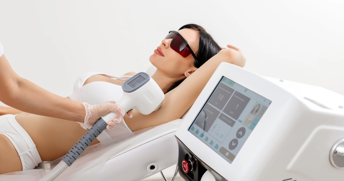 Laser hair removal treatment on a woman's underarm in Frederick, MD
