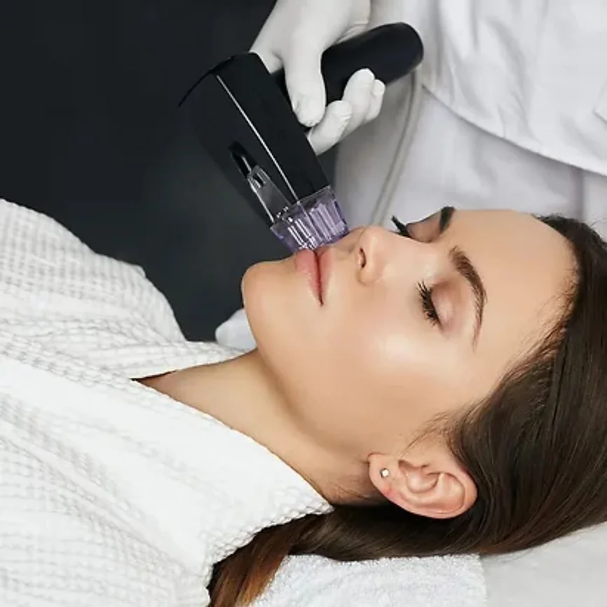 Lady receiving RF Microneedling at Posh Aesthetics in Frederick, MD